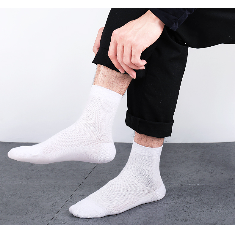浪莎langsha白色袜子男士夏季薄款中筒纯棉吸汗春秋皮鞋夏天透气长袜