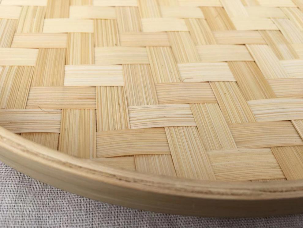 竹制品竹编簸箕竹筛子幼儿园画画农家圆竹匾家用竹编制品装饰竹黄42cm