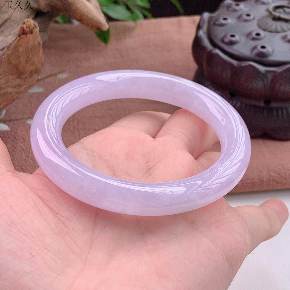 玉久久 翡翠手镯冰种翠缅甸冰种紫罗兰翡翠手镯圆条淡紫色翡翠旗舰