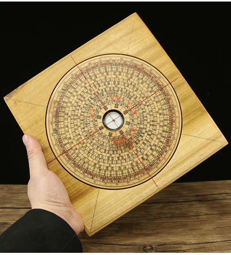 银杏木手工罗盘风水盘高精度专业八寸三合盘罗经仪指南针初学方盘随身