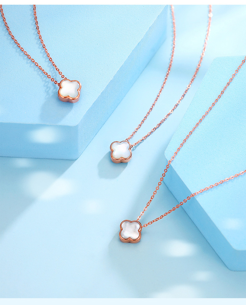 佐卡伊钻石吊坠女四叶草项链玫瑰18k金时尚饰品首饰两面可佩带520礼物