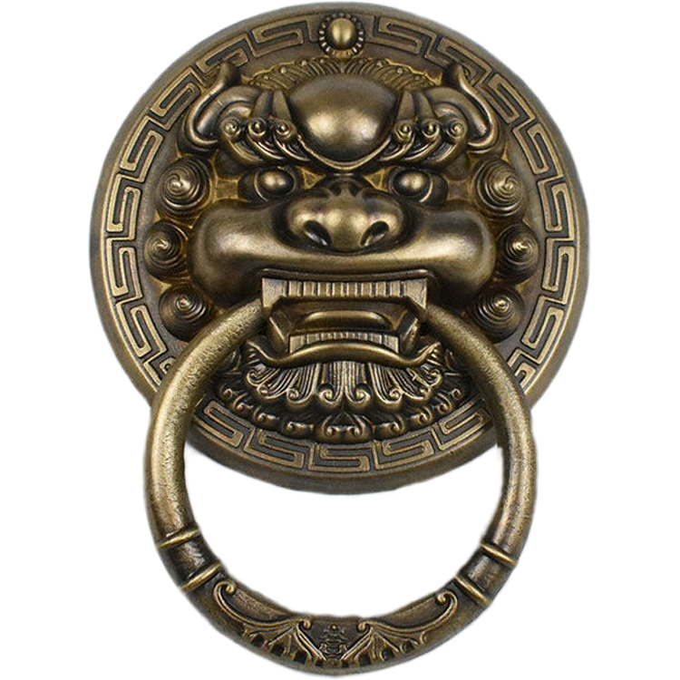 仿古铜拉手纯铜门环兽头狮子头麒麟头中式木门老式拉环拉手门把手青