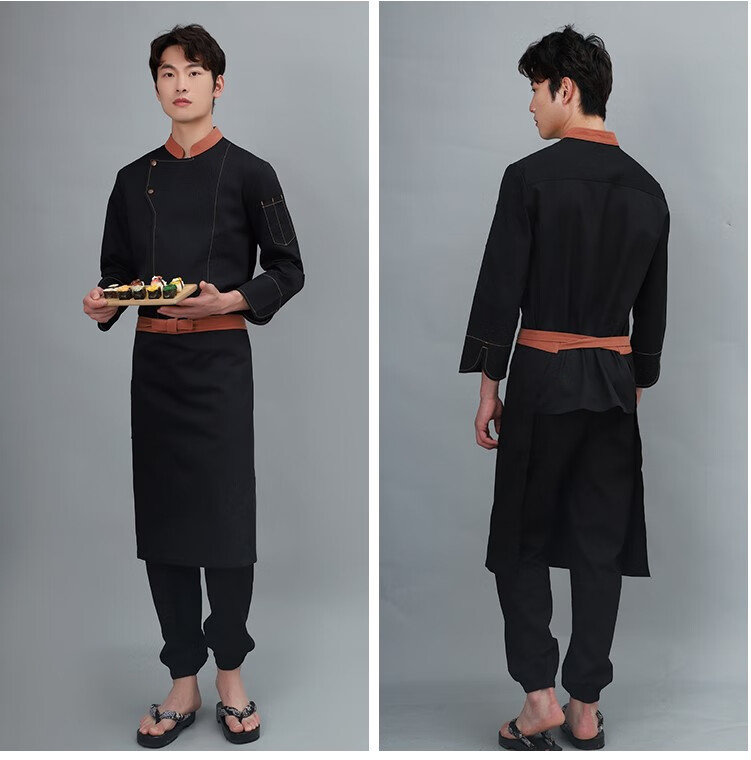 日式立领偏门襟厨师服日本料理店工作服寿司店居酒屋工装涤棉抗皱