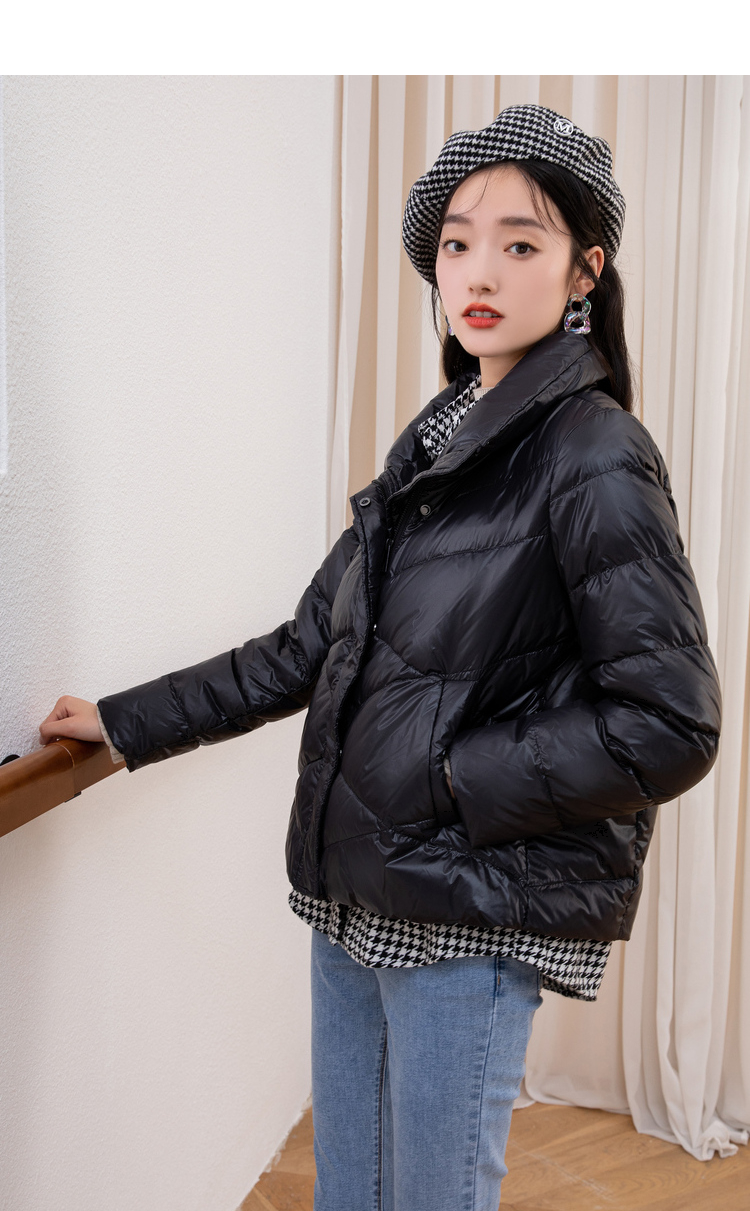 佳人苑羽绒服女2021新款冬季假两件双领设计感保暖外套上衣时尚 黑色