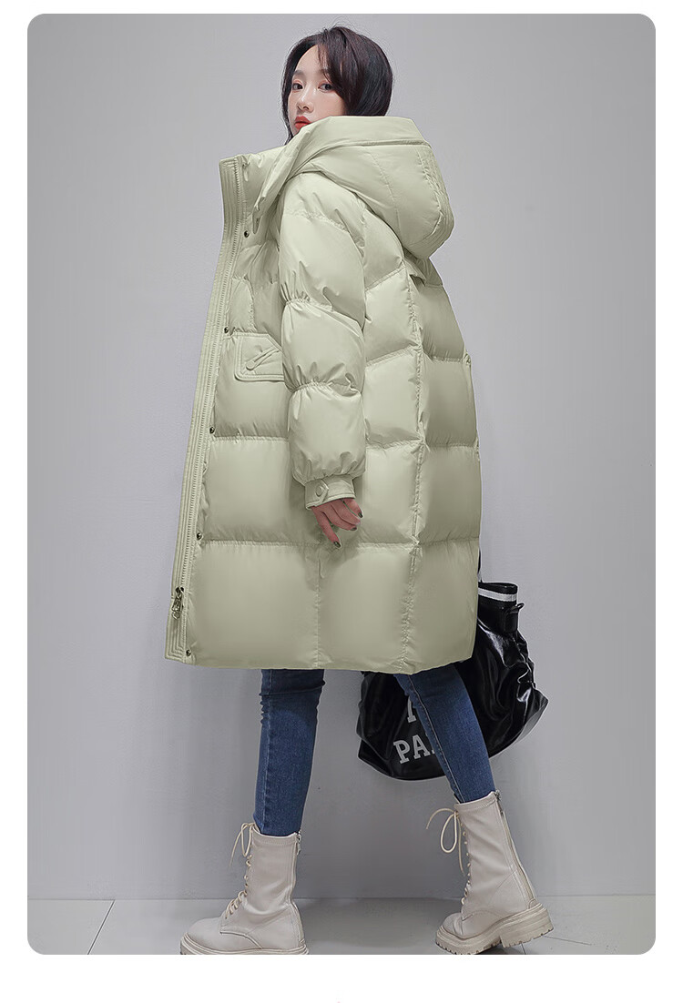 雪中飞羽绒服女中长款连帽加厚保暖防寒女装时尚韩版外套青春靓丽白色