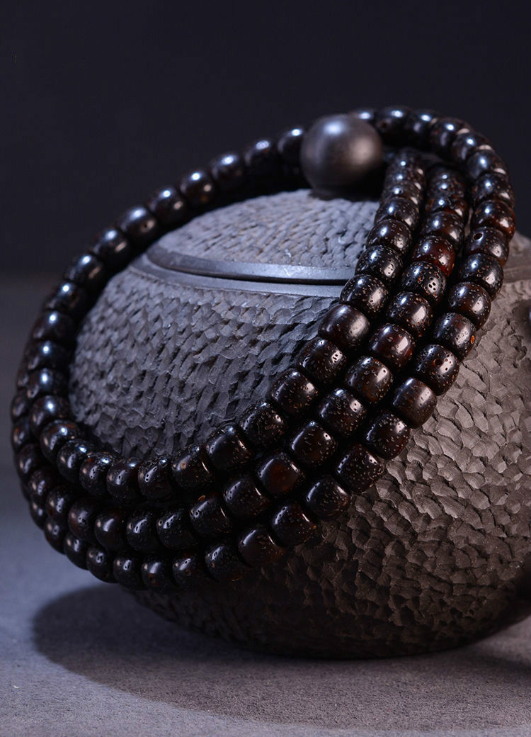 默奢 果冻冰飘黑金琥珀玉化透明陈籽老料星月菩提子手串 108颗佛珠