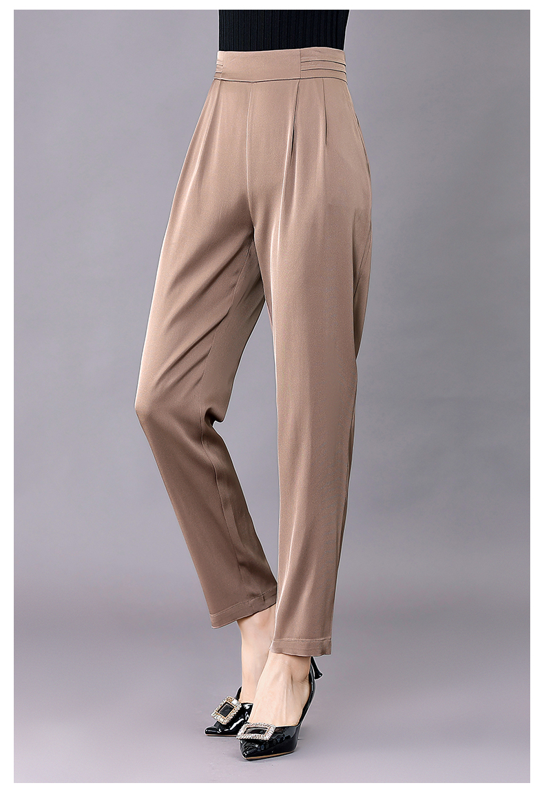 雅飞丽尔重磅真丝裤半松紧中腰桑蚕丝女裤微弹轻薄透气显瘦斜插口袋