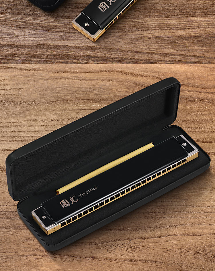 国光单音口琴铜格版24孔c调初学者成人男女专业演奏级乐器黑色cbd调