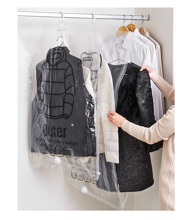 挂式透明羽绒服压缩袋4个装 抽空气真空袋大号衣服衣物整理收纳袋 挂