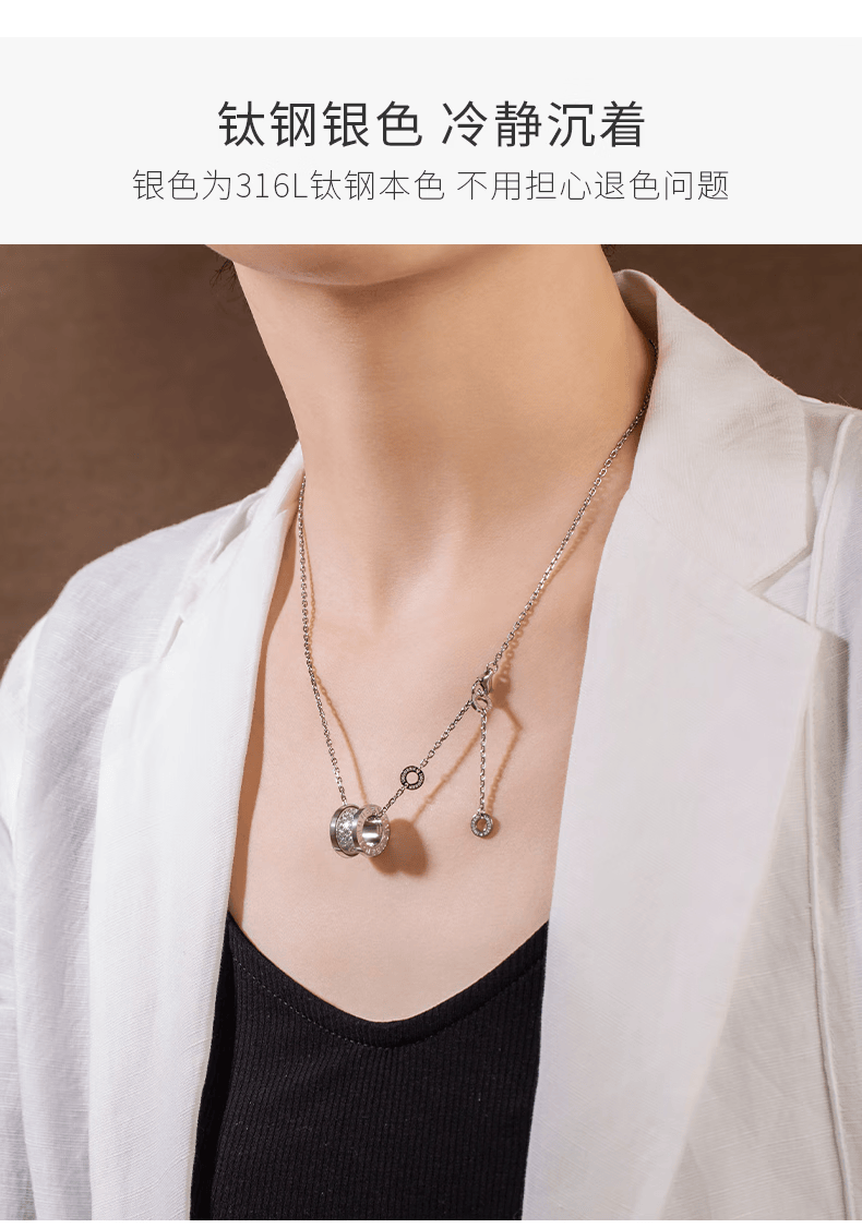 夏尔维纳 生日礼物生日礼物小蛮腰项链满钻圆轮项链女情侣锁骨送女