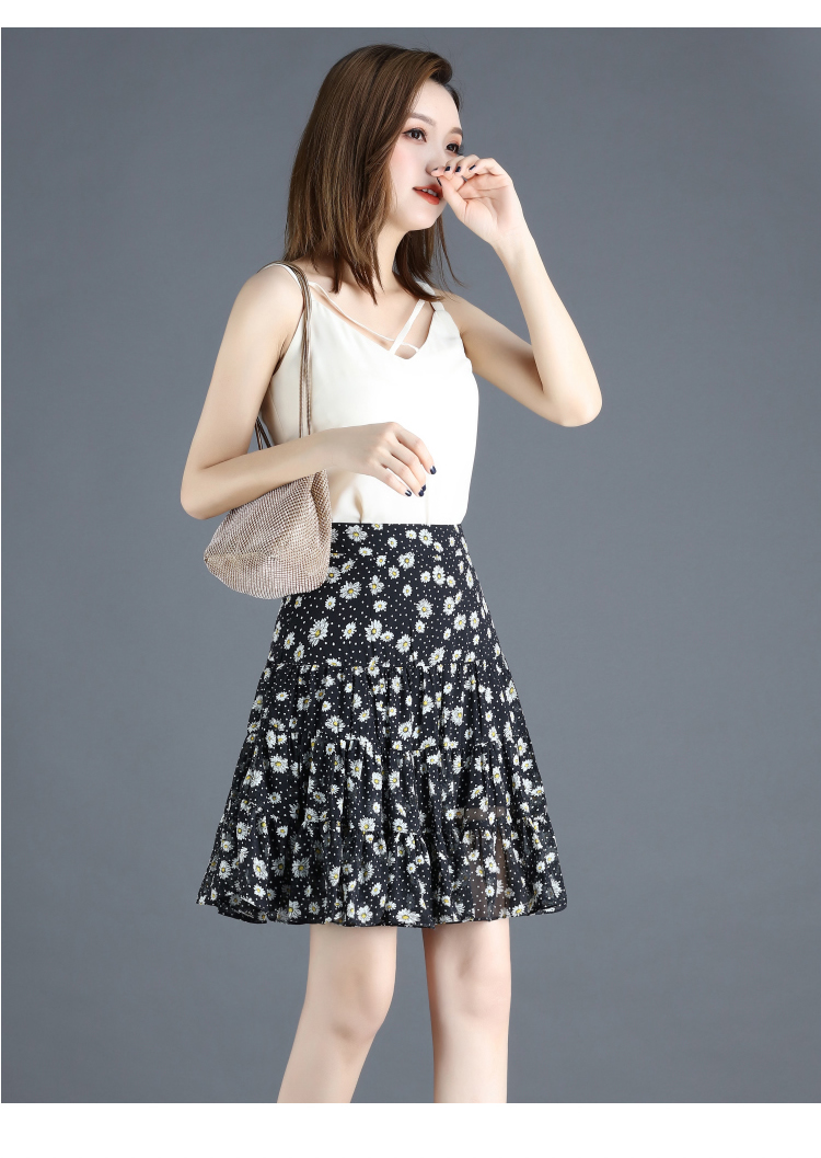 富贵鸟雪纺小碎花半身裙小雏菊碎花短裙雪纺半身裙子女夏季高腰百褶a