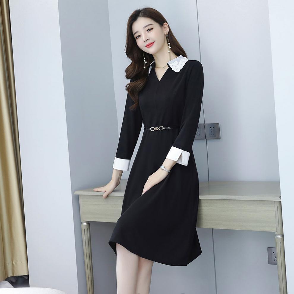 大码女装韩版宽松百搭时尚显瘦小个子衣服女胖mm中长款v领打底裙子