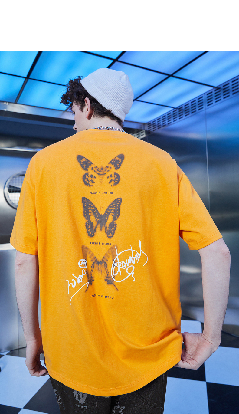 ecko犀牛休闲短袖男宽松潮牌t恤2021夏季新款渐变蝴蝶印花上衣情侣款