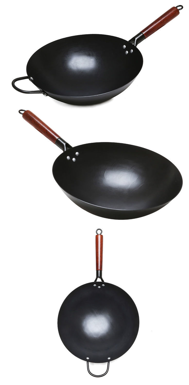 铸铁大勺 铁锅老式手工锻打炒菜锅无涂层圆底熟铁炒锅手打章丘大勺