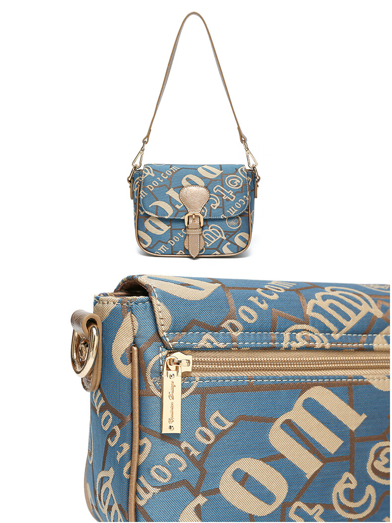 盛装舞步新款帆布斜挎包时尚休闲牛津布女包潮小方包x70蓝买大配小