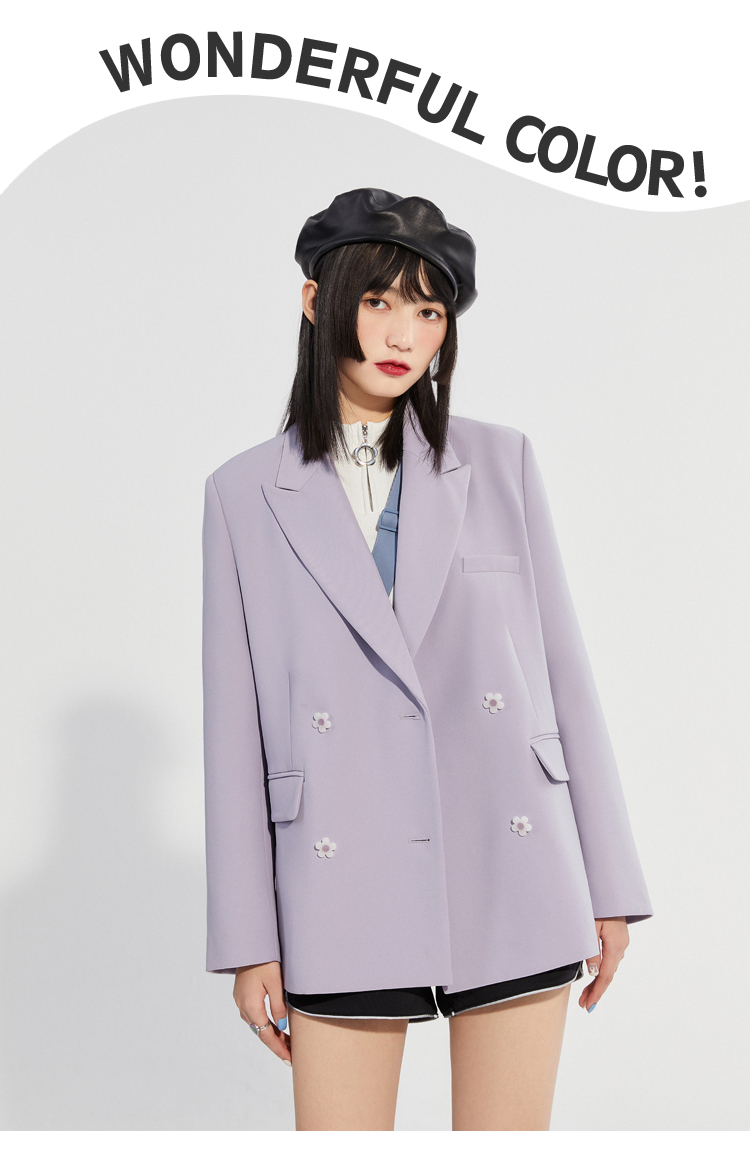 新品乐町撞色背带西装2021春季新款纯色早春西装外套女宽松绿色m