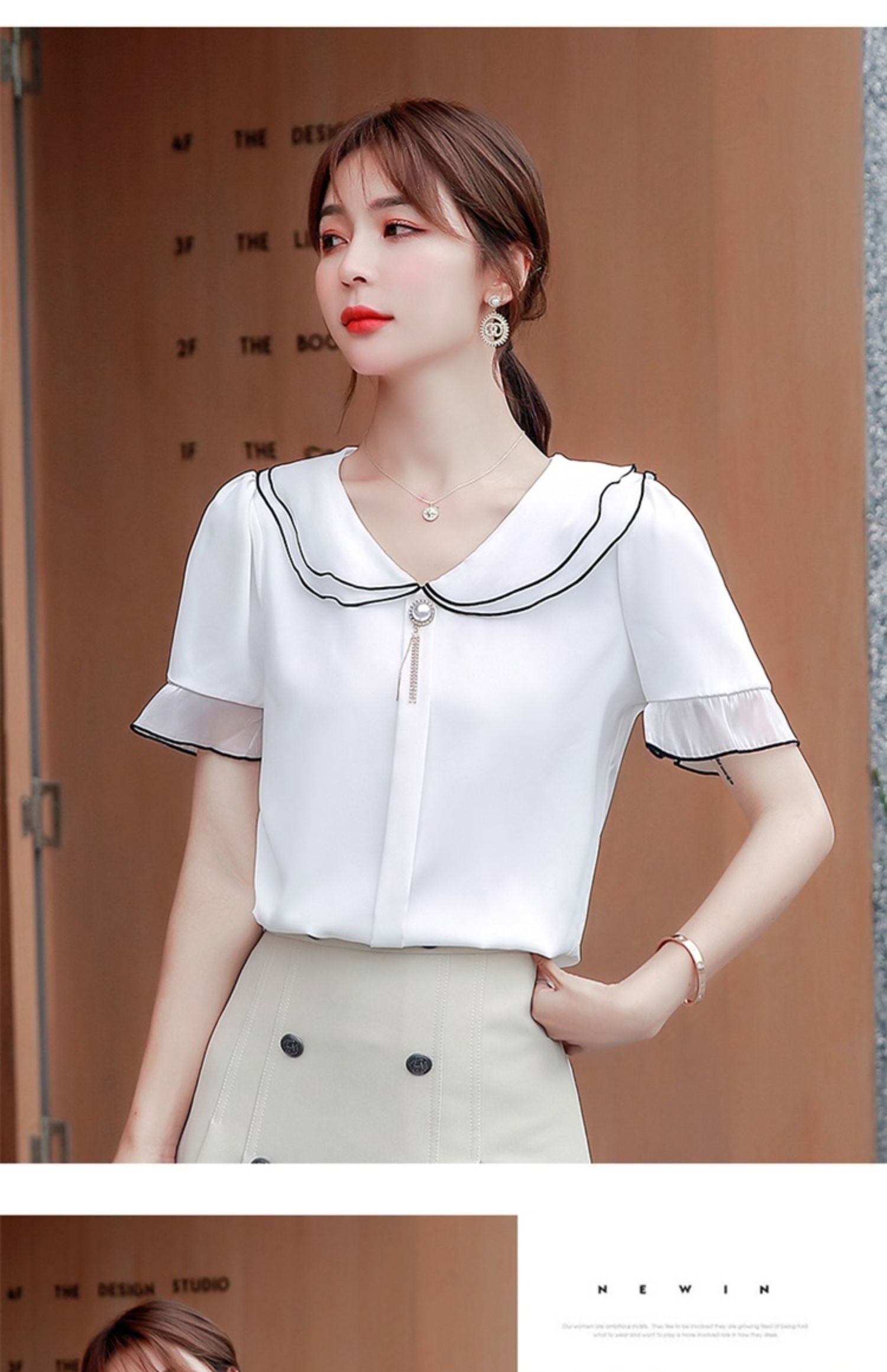 eqtconv潮牌原创女装短袖雪纺衬衫2022年夏季新款时尚休闲百搭洋气