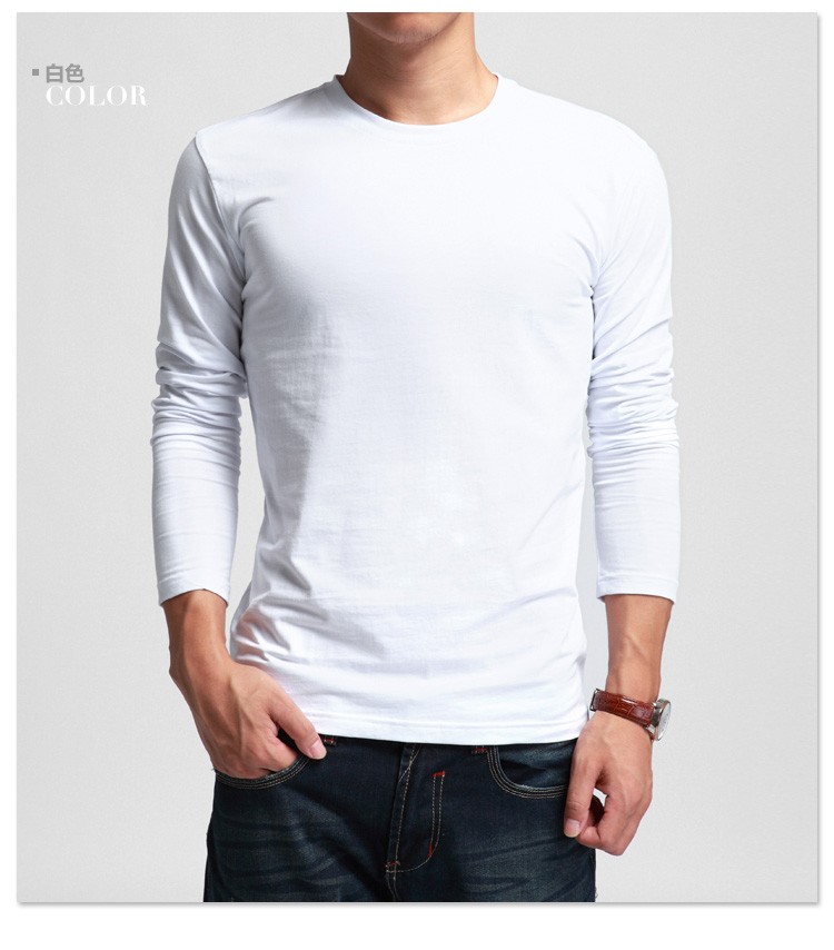 中老年纯棉t恤秋衣男士纯色圆领长袖打底衫宽松全棉人老头衫汗衫男生