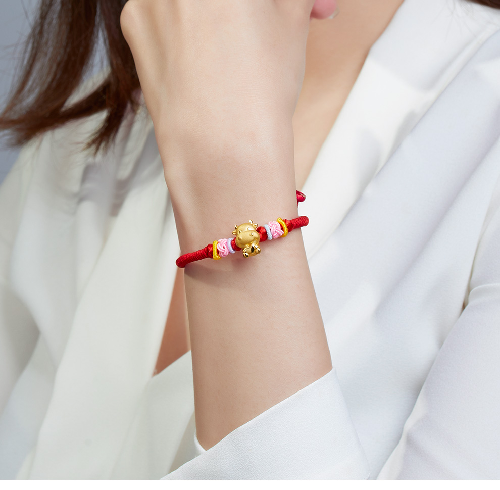 七夕礼物周百福黄金转运珠金牛手链女款3d硬金足金手链生肖牛手串宝宝