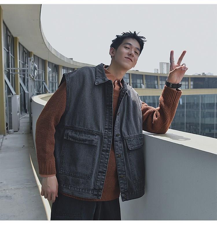 新品 秋季马甲外穿男生潮流无袖坎肩背心工装网红潮牌嘻哈韩版牛仔