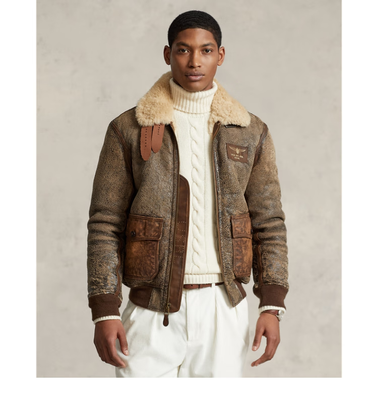 ralph lauren/拉夫劳伦男装 22冬皮革饰边羊毛飞行员