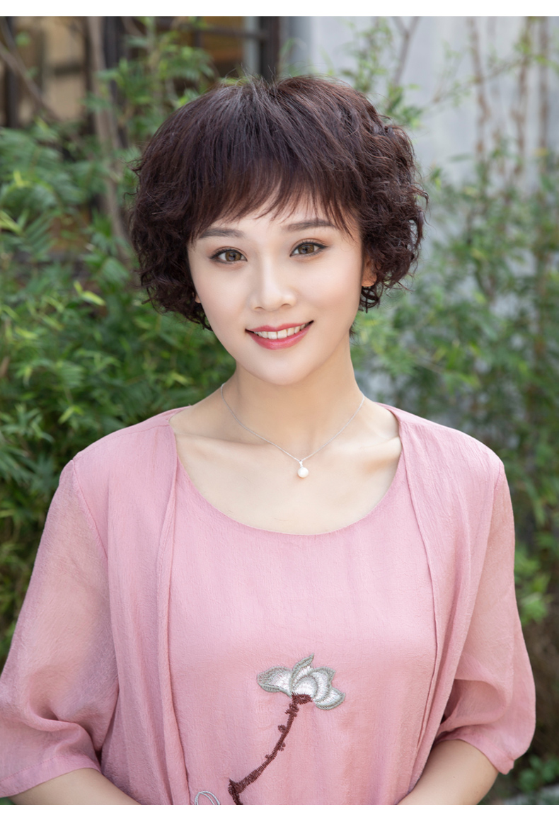 阿丝芬假发女短发短卷发妈妈卷中老年大卷假发套真发头套梨花头真人