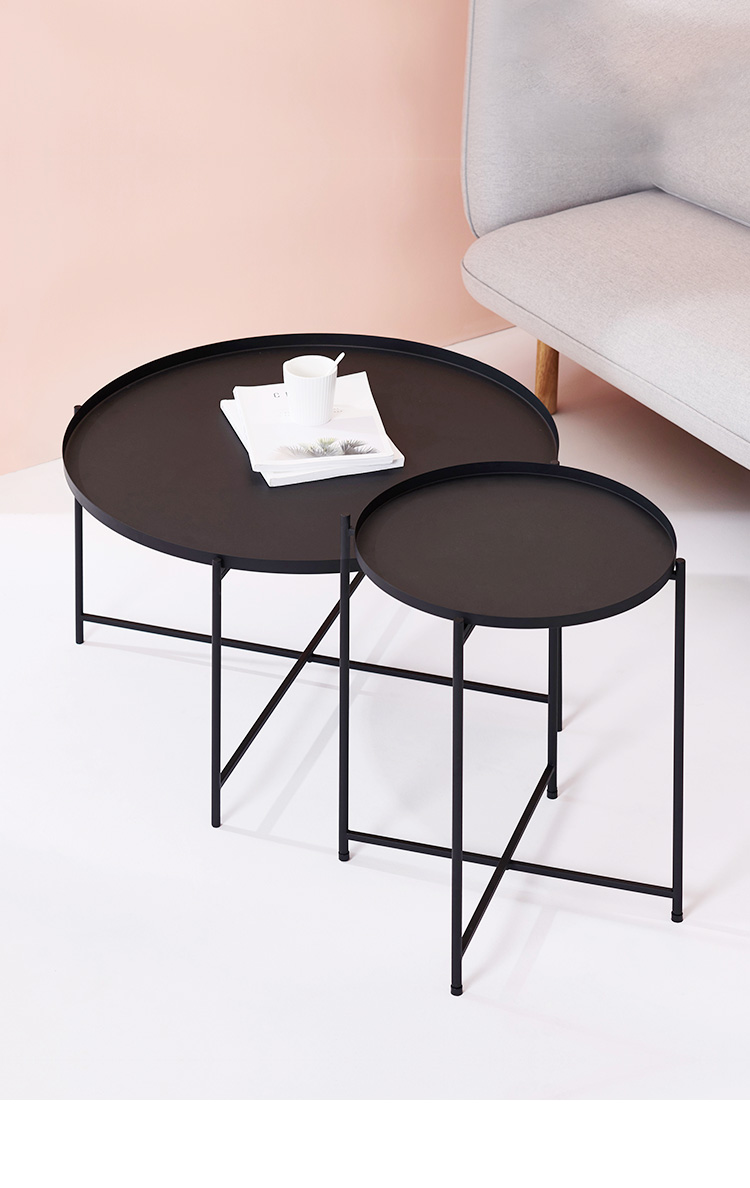 简易茶几北欧ins铁艺圆形桌子客厅创意角几现代简约小号黑色组装