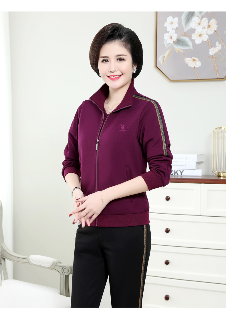 运动套装女中老年女装春秋季休闲运动服套装中年妈妈秋装 hb3956蓝色