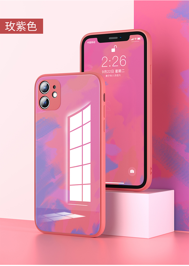 硅胶手机壳苹果11水彩直边玻璃壳xr全包保护oksj冬雪色iphone78se2