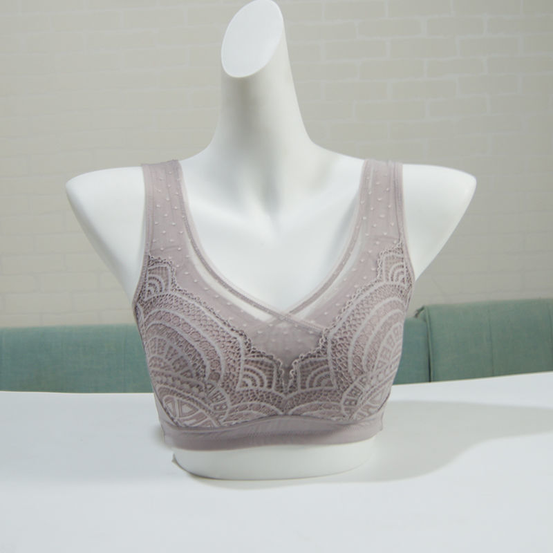 身态内养内衣石墨烯款专柜无钢圈收副乳女士文胸8819蕾丝款黑色套装l