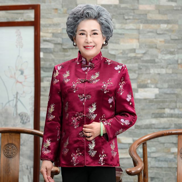唐装女上衣中老年奶奶装缎子面改良夹棉袄小棉衣中式生日宴会外套礼物