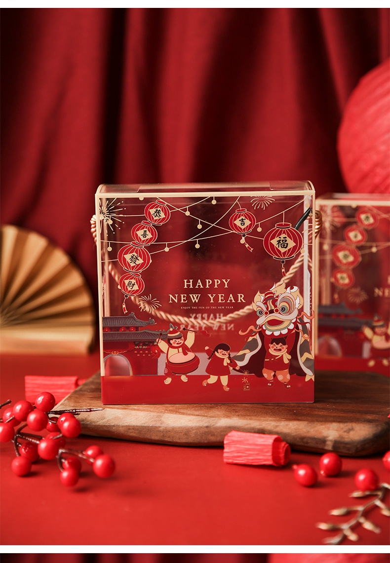 新年礼物包装盒2021礼品袋春节空盒子高档过年年货 舞狮立体小盒子6个