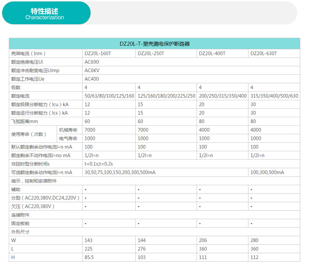 dz20系列断路器参数图片