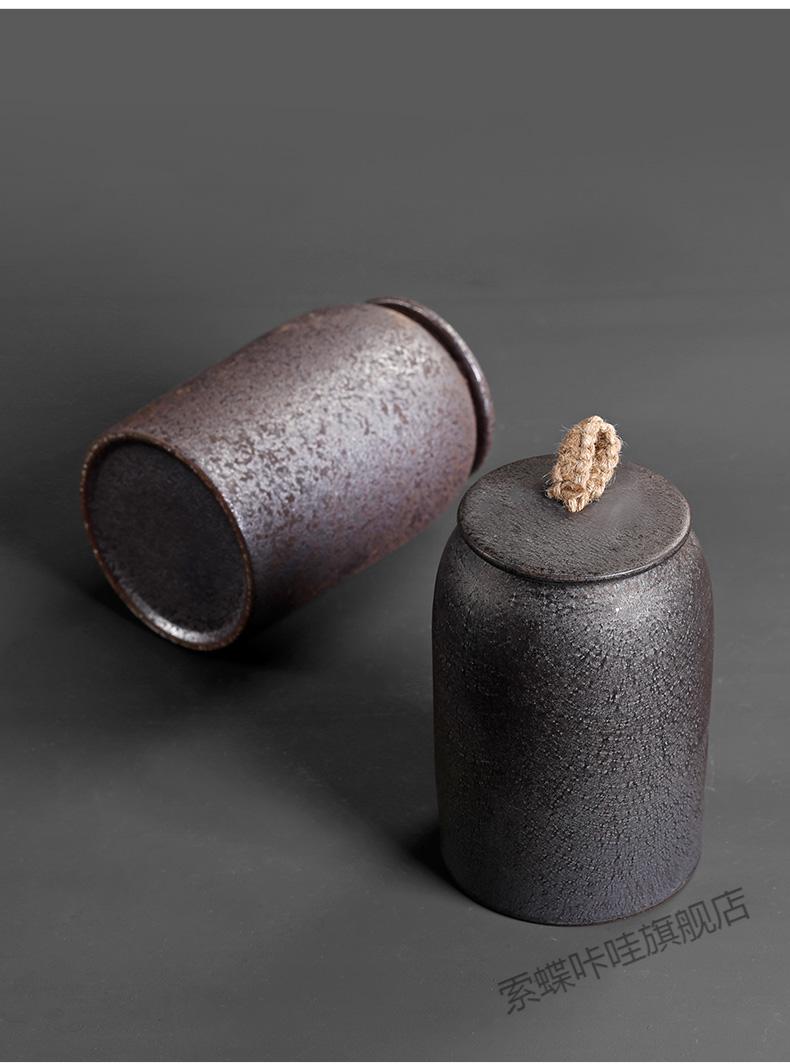 2022新款复古陶瓷茶叶罐粗陶密封罐半斤装茶叶桶家用大号存茶罐小陶罐