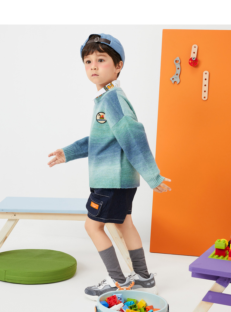 gxgkids童装男童长袖针织衫春秋儿童圆领套头毛衣小童 蓝绿 110/56