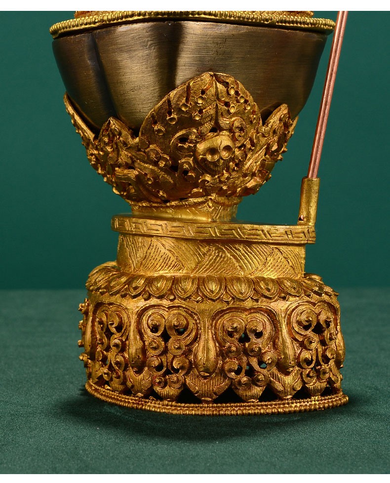 托巴颅器 藏传佛教密宗佛具铜鎏金手工雕花密宗灌顶颅器嘎巴拉碗 半