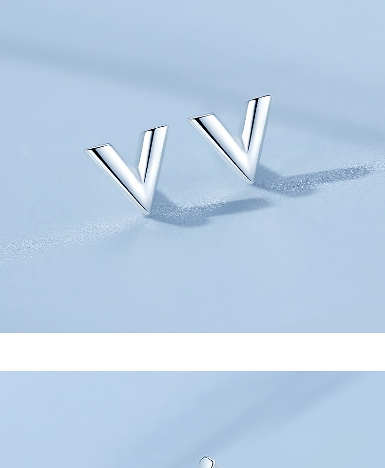 925银几何字母v耳钉女2021新款潮网红简约耳环百搭气