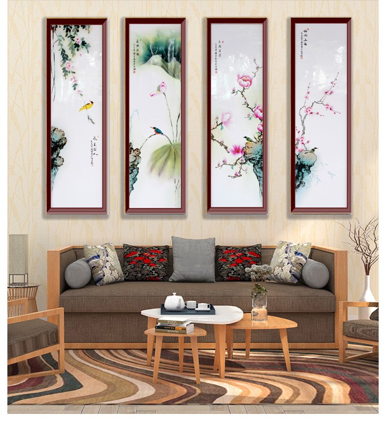 爵仕臻品景德镇陶瓷器手绘粉彩花鸟瓷板画家居客厅装饰壁画背景墙四条