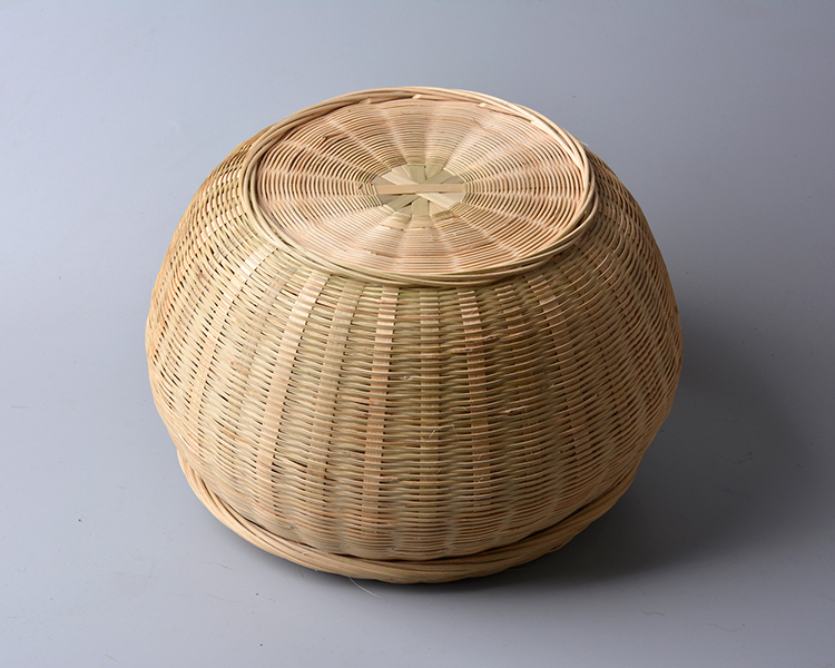 放馒头筐带盖竹筐圆形收纳筐竹编制品鸡蛋筐编织装馒头篓馍筐家用大号