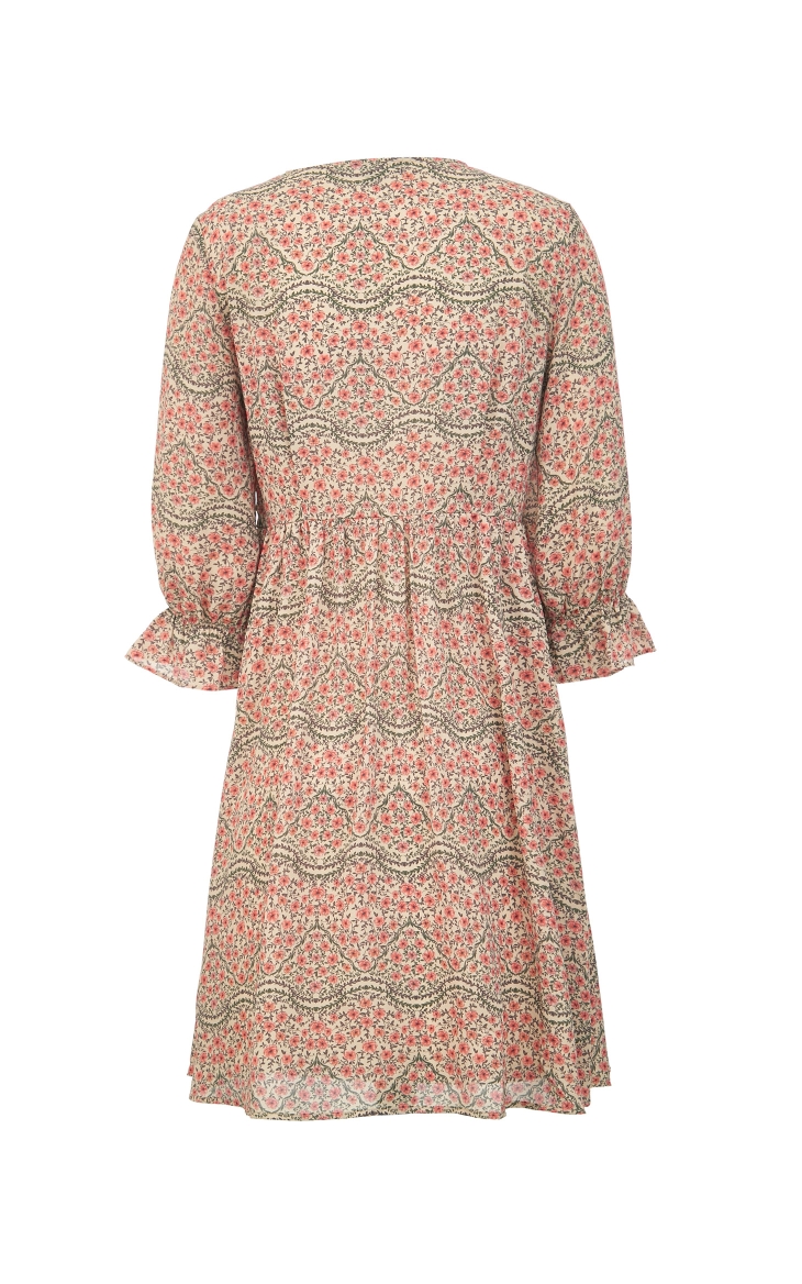 vero moda秋季新款复古田园翻领碎花七分袖连衣裙32037c024 c13卡其色