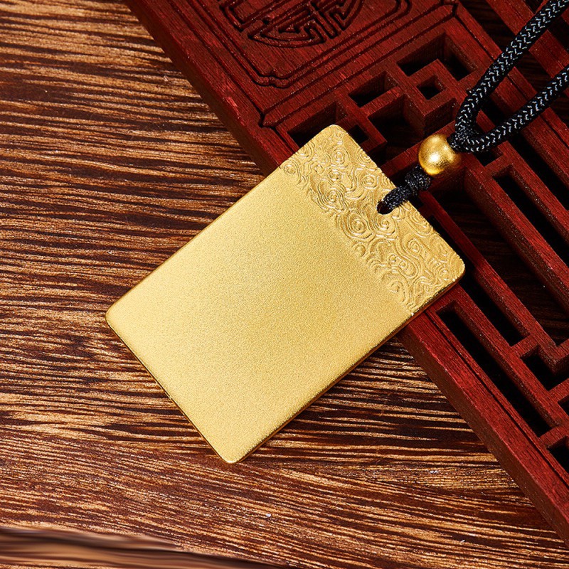 千金公主 平安无事牌古法黄金实心吊坠男女款足金纯金男士方牌大挂坠
