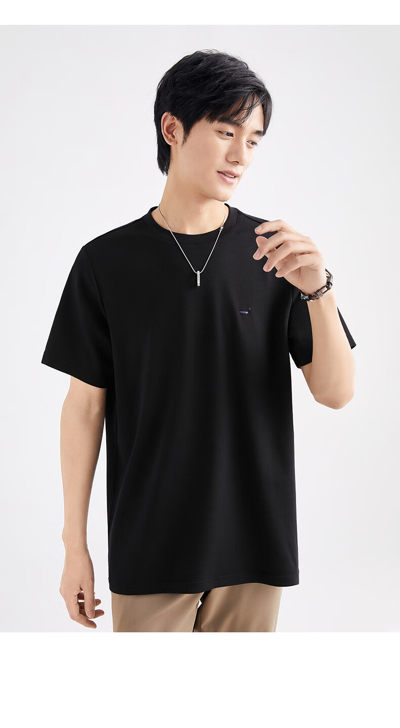 短袖t恤莫代尔宽松舒适圆领短袖2021夏季新款男士体恤 黑色 l