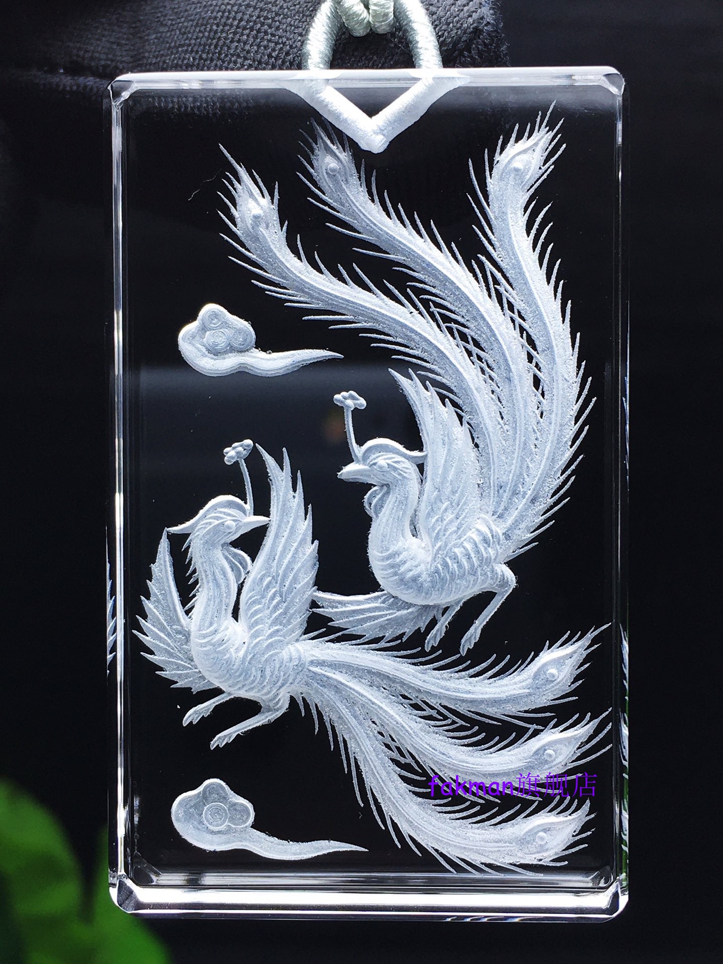 老鳯祥云同款天然彩绿幽灵金发晶黄红胶花黄兔毛白水晶内雕凤凰吊坠