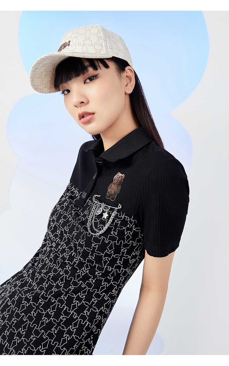 【ted2熊联名】太平鸟polo连衣裙女2021春季新款高腰休闲连衣短裙