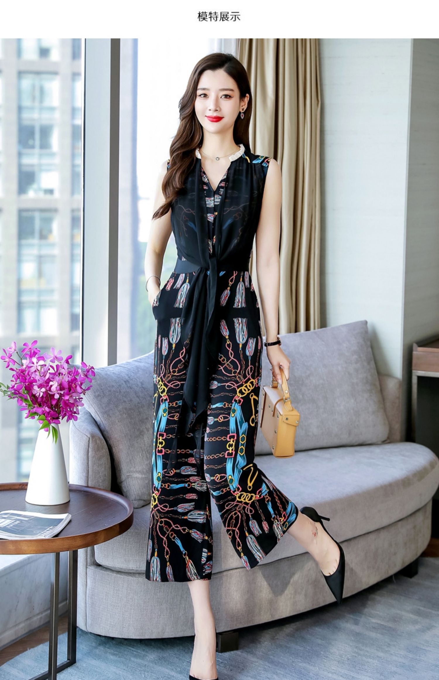 【品质】连体裤21年夏季新款女装韩版高腰垂感显瘦阔腿裤碎花雪纺连衣