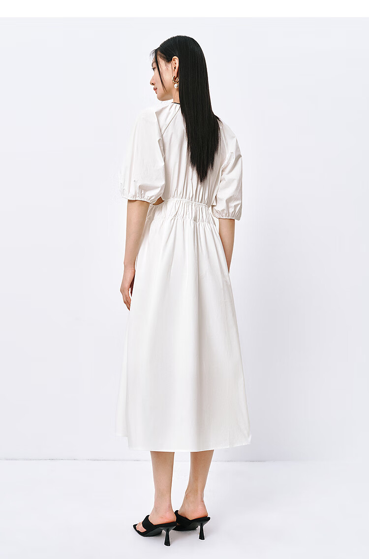 Peacebird Women's Premium Commuter Summer V-Neck Long Dress Small Brand Hollow Out Color-Block Simple Commuter White Long M 16