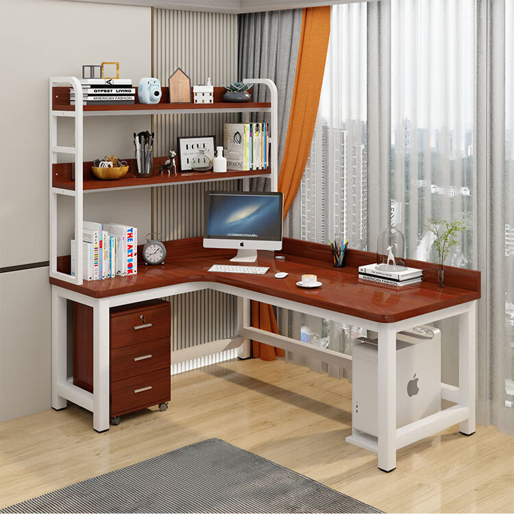 转角台式电脑桌简约书桌书架组合书房l型桌家用学生拐角写字桌子左