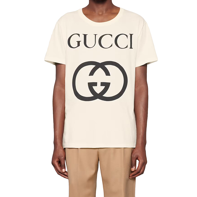 gucci古驰22年春夏新款男士白色纯棉互扣式双g大造型短袖t恤白色xs