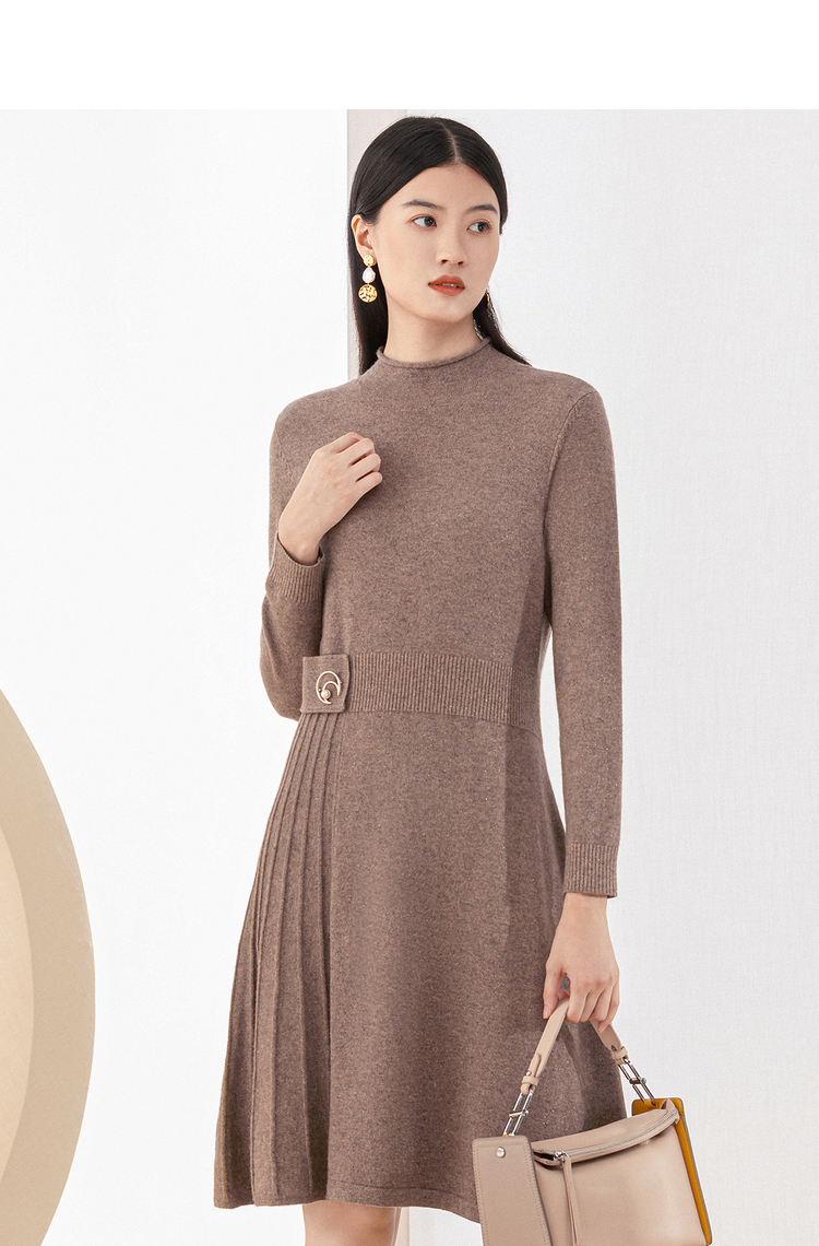 影儿yiner音儿商场同款女装2020冬季新款羊毛含羊绒针织连衣裙 咖啡色