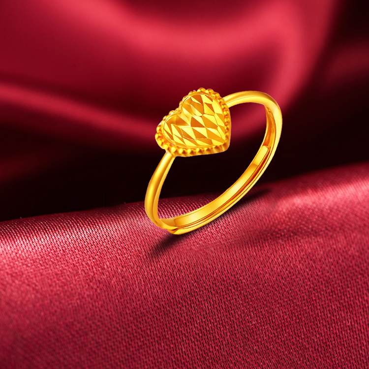 老鳯祥云同款母亲节礼物生日礼物黄金戒指女款999足金心爱戒指活口